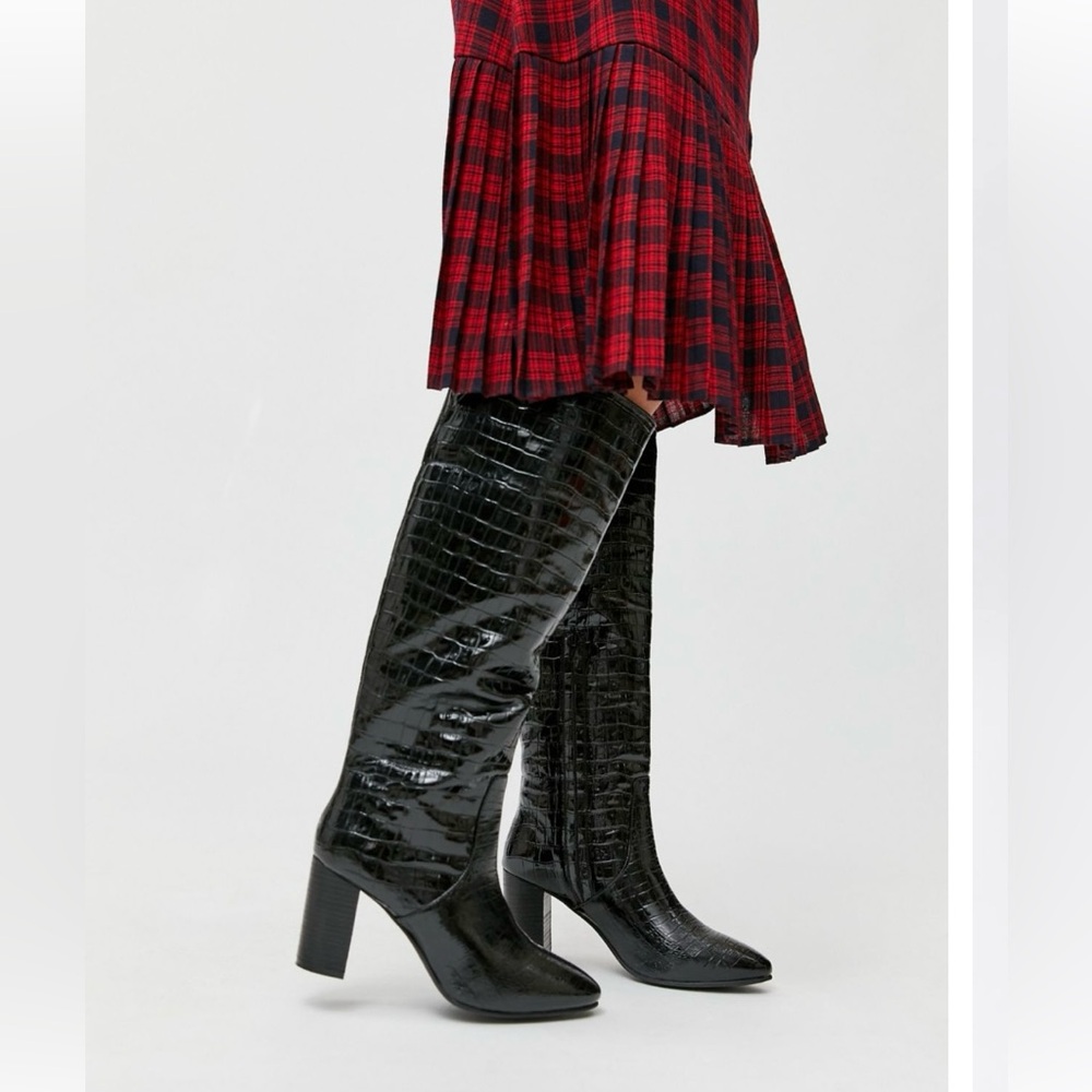 Urban Outfitters Black Glossy Over the Knee Boots